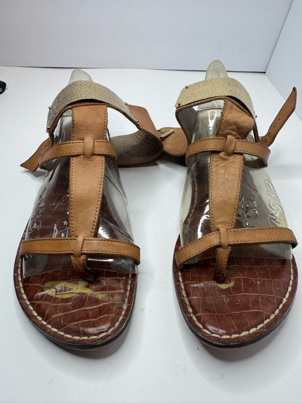 Sam Edelman Genette Women's Tan Leather T-Strap Sandals Size 8M